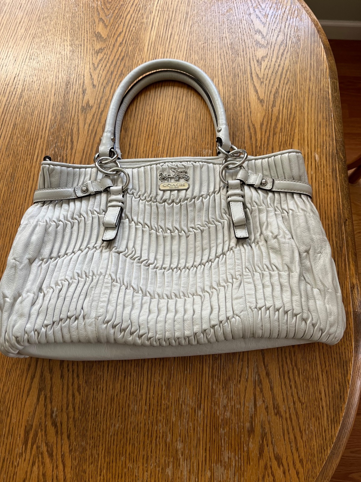 Coach Madison Gathered Leather Sophia Satchel Bag Ivory Bone 16362 Gently Used