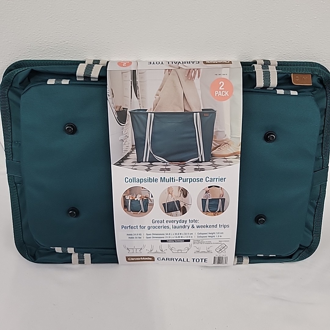 Clevermade Carryall Tote Space Saving Basket Holds Up To 55lbs 2 Pack
