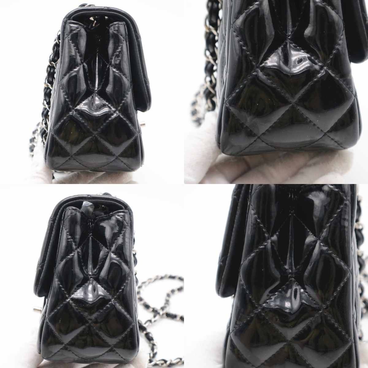 Chanel Black Mini Classic Square Flap Bag Silver Hardware Patent Leather