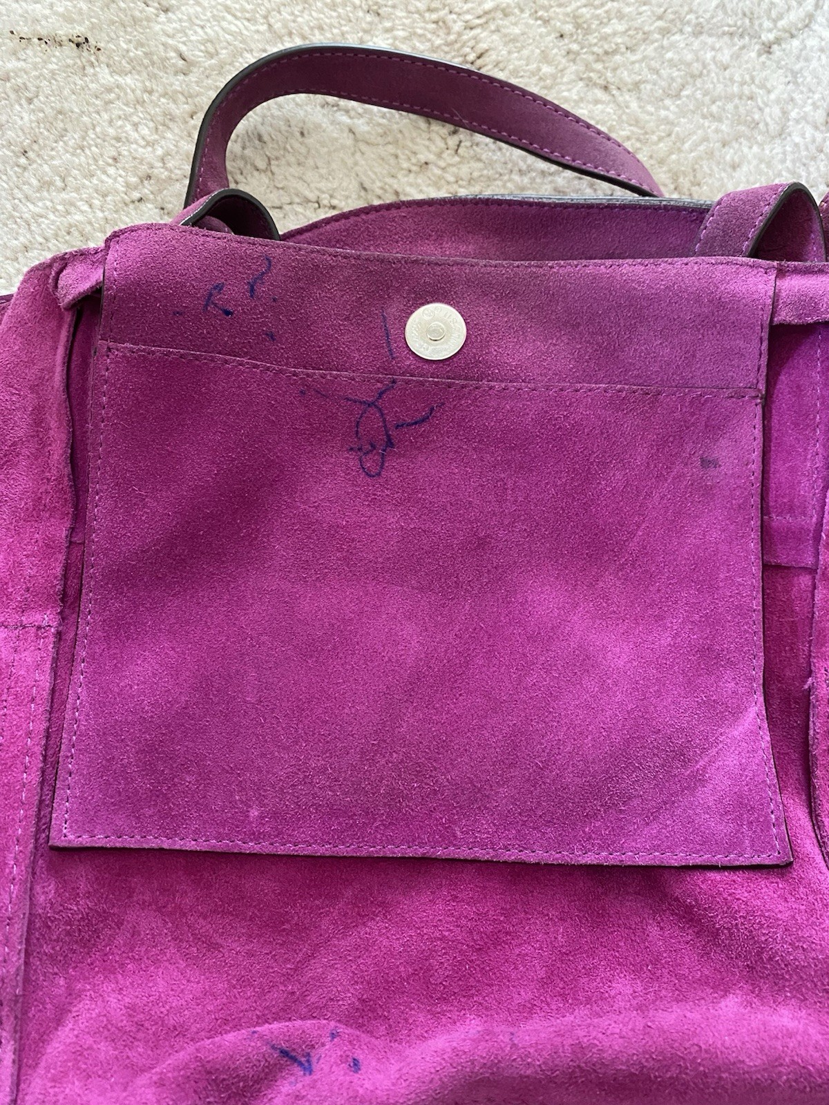 Michael Kors Fuchsia Suede Tote Bag Magnetic Closure Gold Hardware Tassel Charm