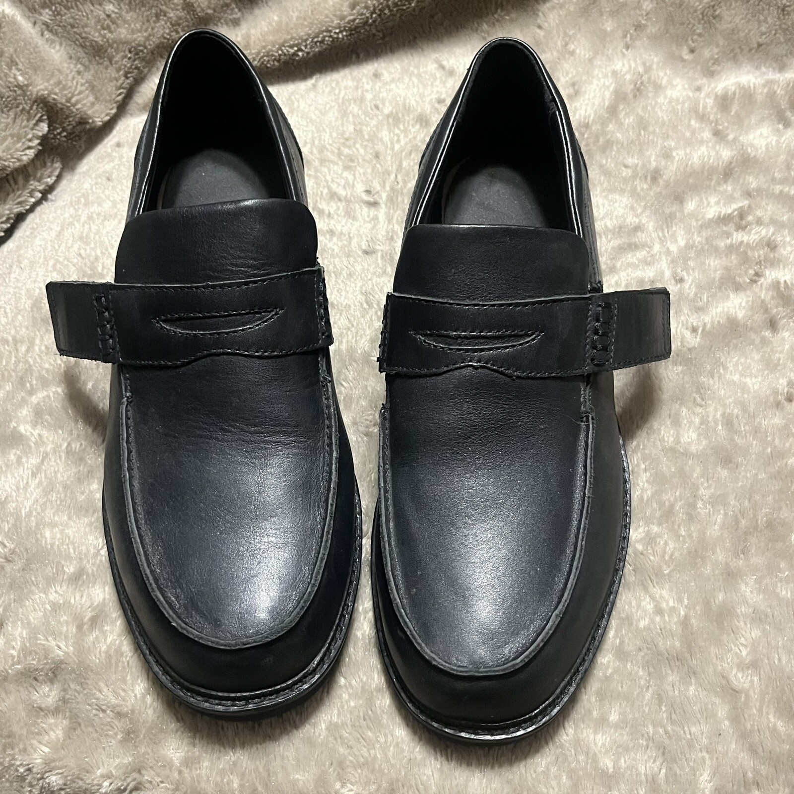 Apex Lexington Slip On Black Leather Comfort Loafers Shoes LT200M Mens11 Wide
