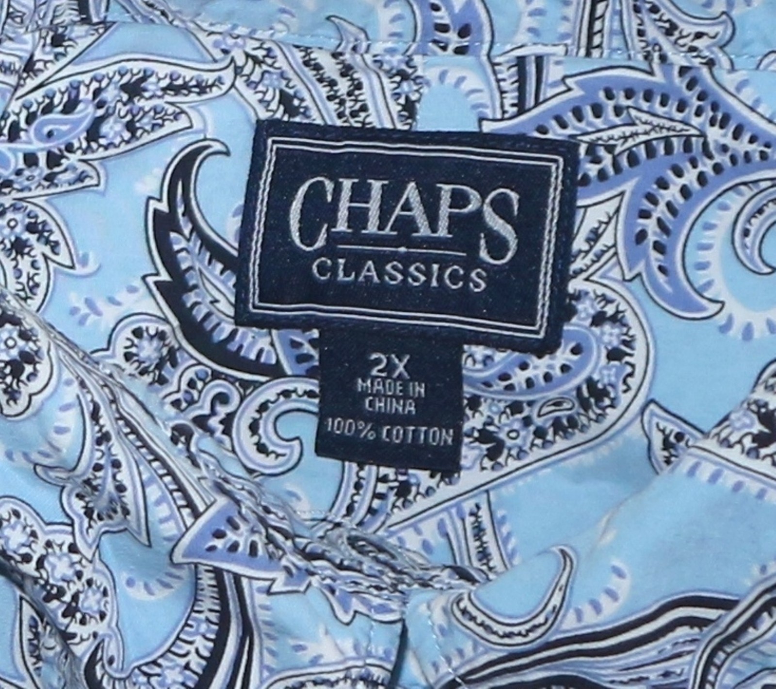 CHAPS CLASSICS Blue Paisley Print Cotton Blse 52 In Chst 26.5 In Lng Sz 2X VG