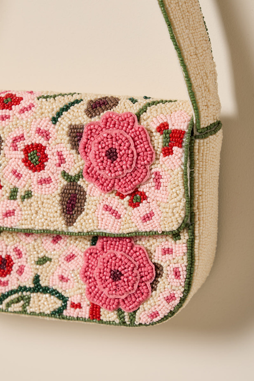 Viral Beaded Shoulder Bag Greta Pink Floral Multi NWT