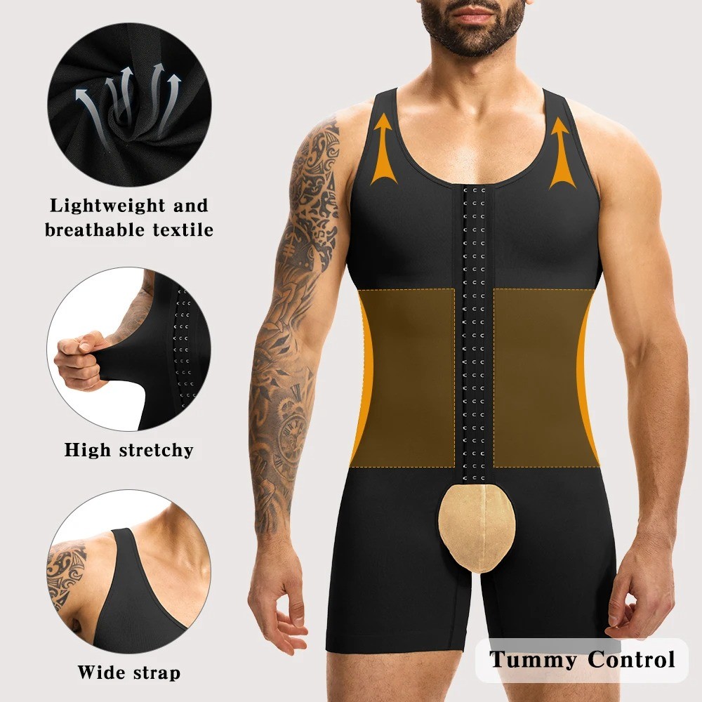 Men Bodysuit Compression Full Body Shaper Underwear Open Crotch Tummy Control US