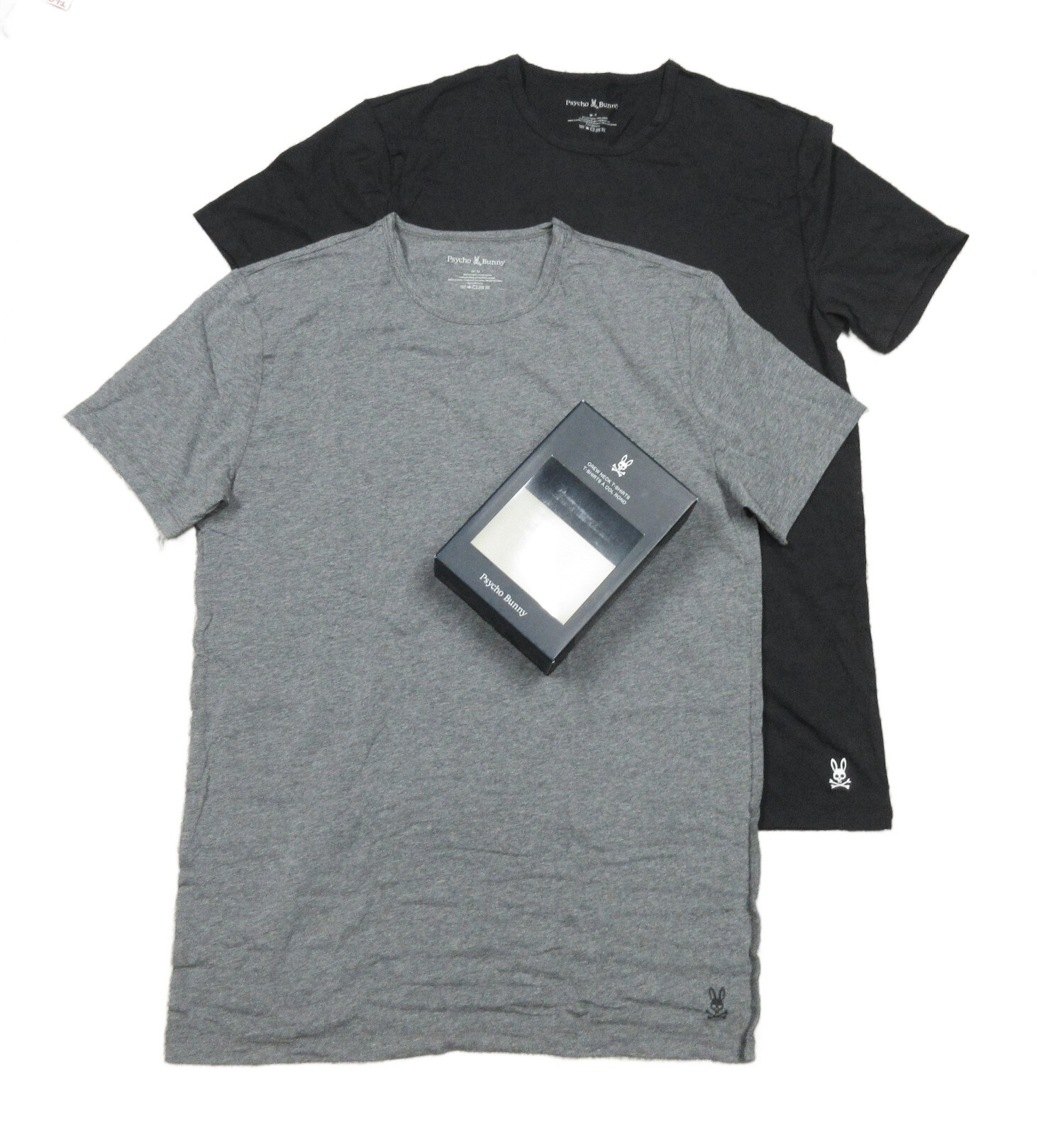 Psycho Bunny Men’s Gray-Black Cotton Stretch Crew-Neck T-Shirts 2 Pack