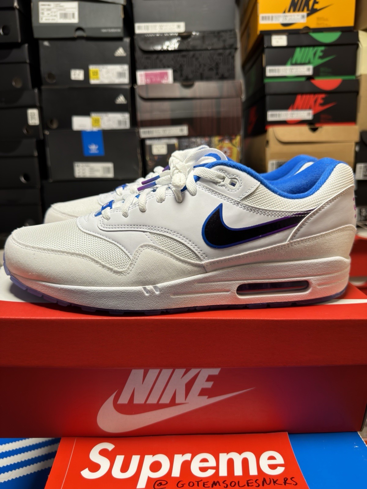 Nike Air Max 1 KC ROYALS IQ2916-100 MLB WHITE VIVID GRAPE SOAR MENS SIZE 14 NEW