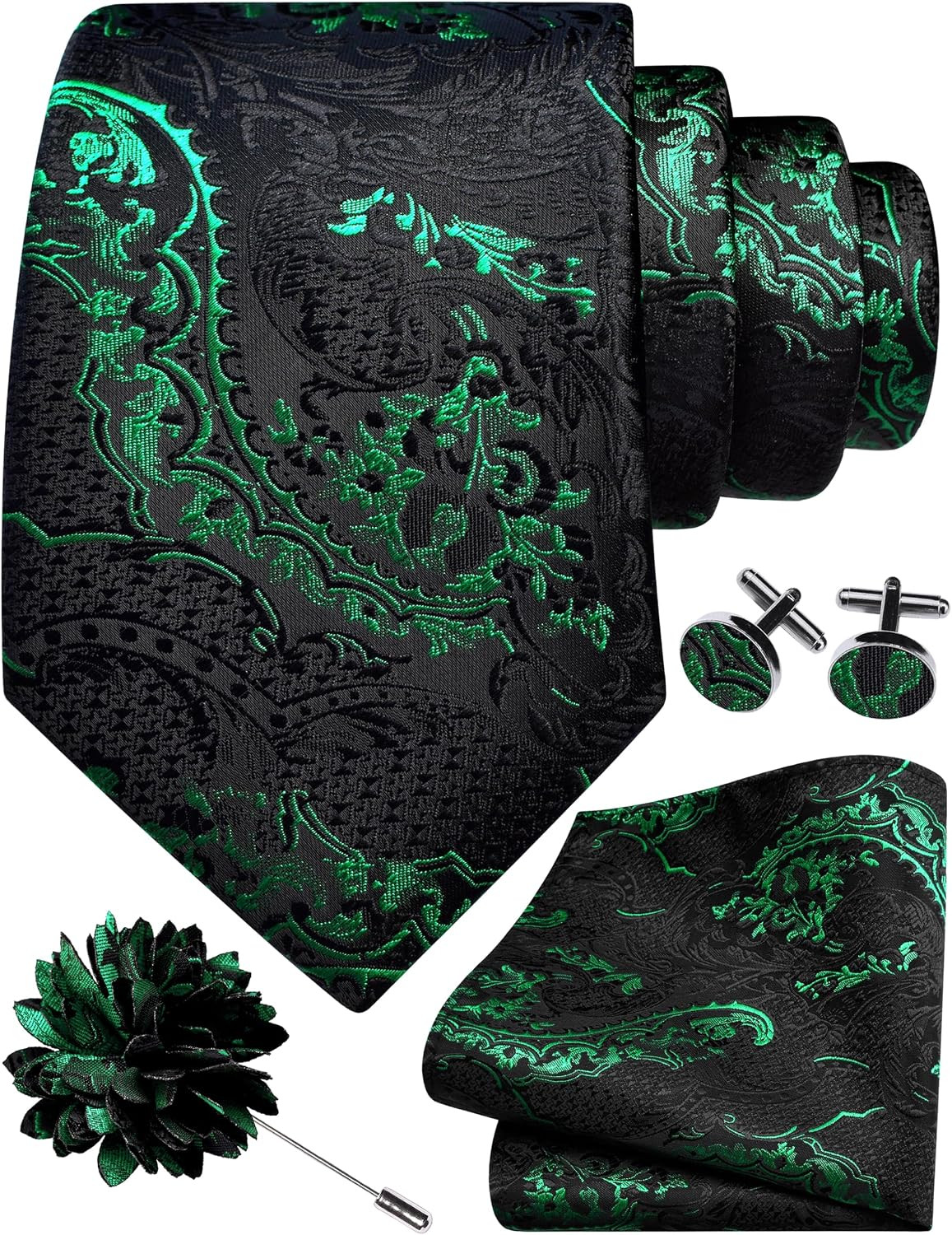 8Cm Paisley Tie Set for Men Necktie Lapel Pin Pocket Square Cufflinks Set for Me