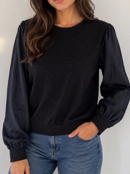 Anthropologie Porridge Textured Sweatshirt Womens Large Puff Sleeve Black