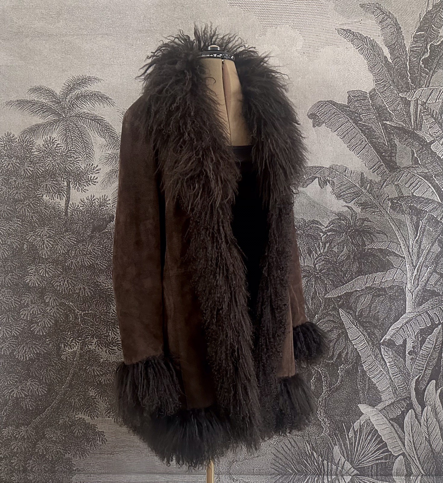 Luxury Vintage Boho Afghan Coat Real Suede Leather Mongolian Fur Y2K Penny Lane