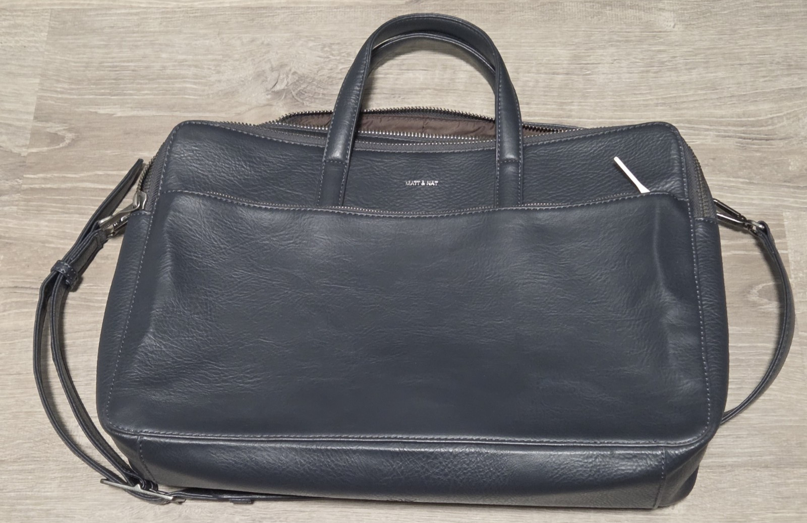 Matt & Nat Tia Satchel Laptop Bag Dark Blue Vegan Leather Briefcase Crossbody