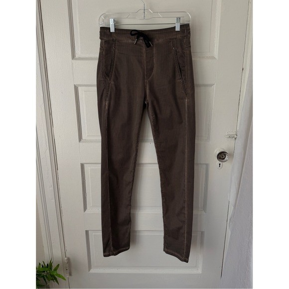 Alembika Iconic Stretch Pants Stripe Print Straight Leg Pull On Pockets Boho