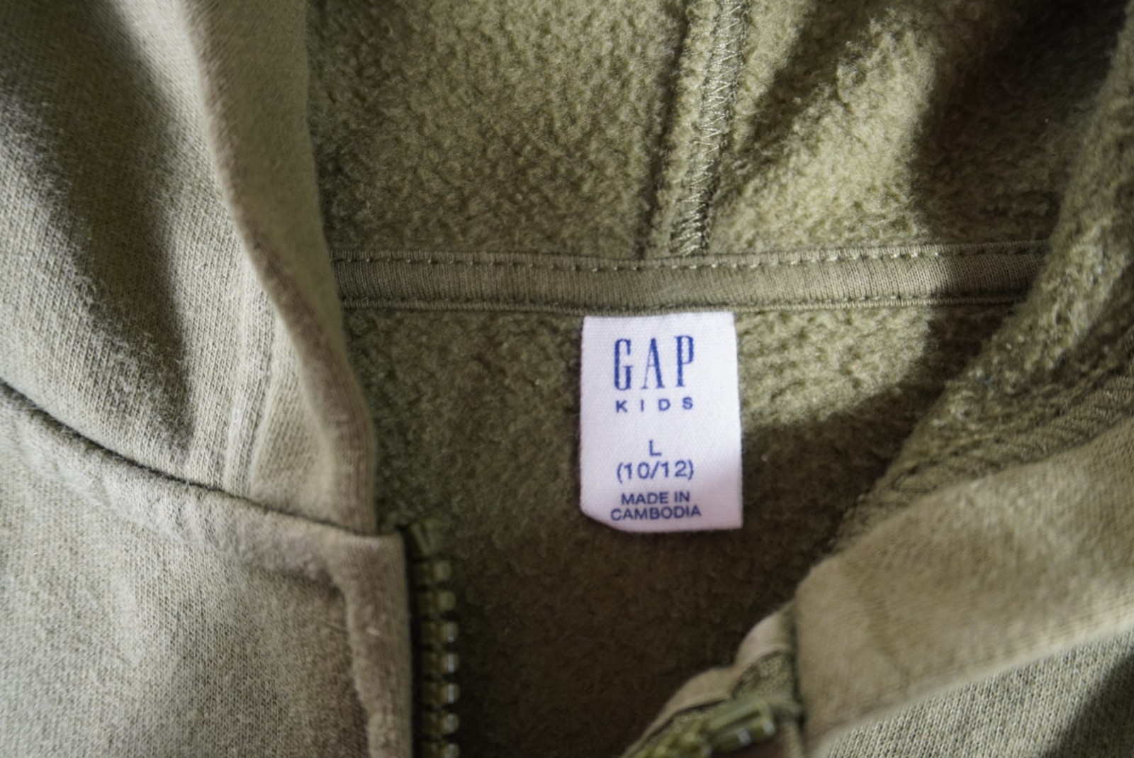 Gap Hoodie Kids Large 10-12 Olive Green Olive Green Kangaroo Pockets Full Zip