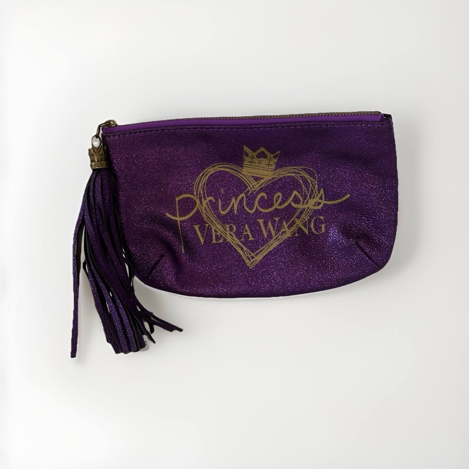 Vera Wang Princess Purple Corin Glitter Clutch Gold Accents Black Tassel
