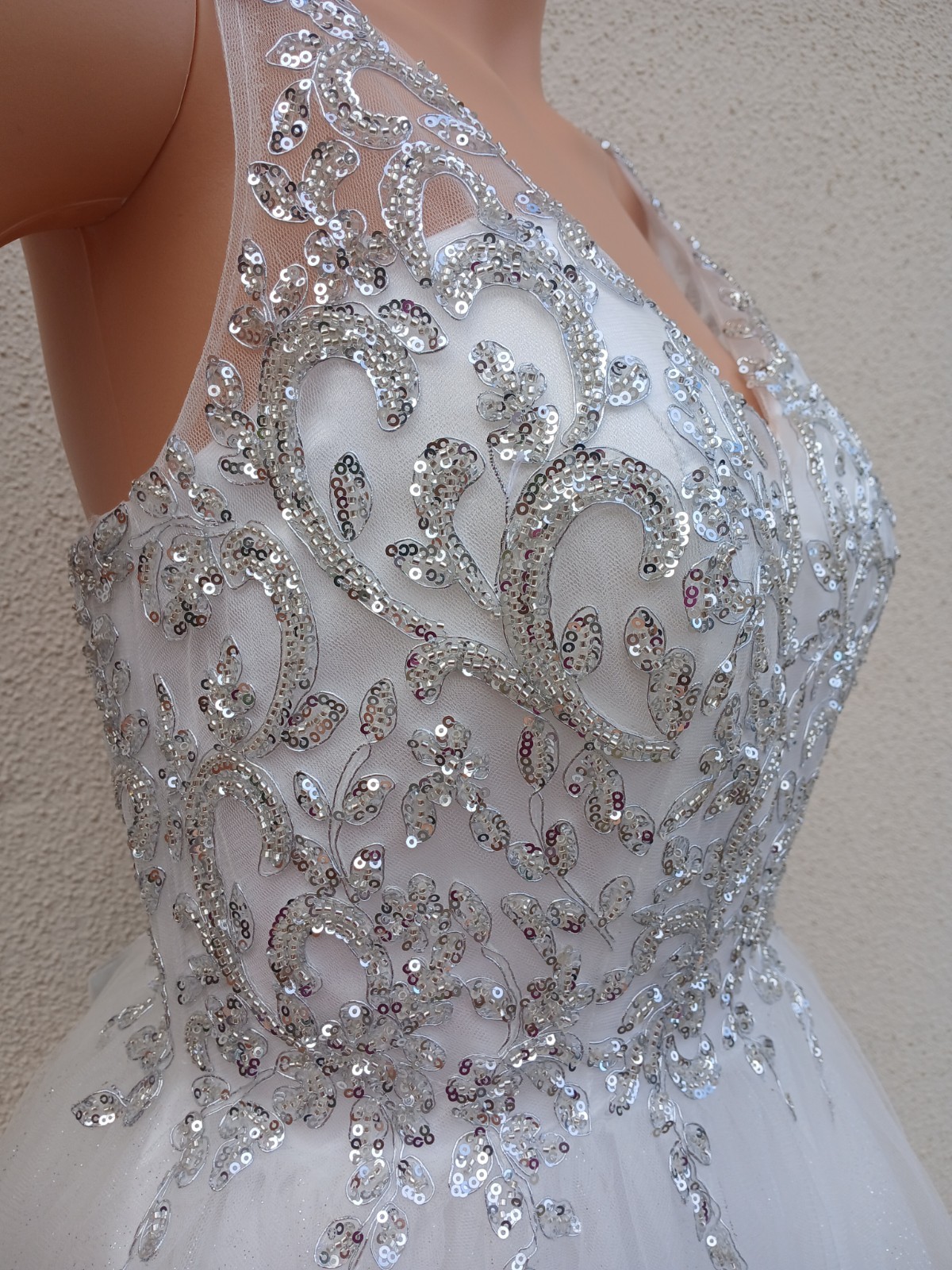 Ladivine Cinderella Divine White Silver Sequin Homecoming Dress Corset Back (L)