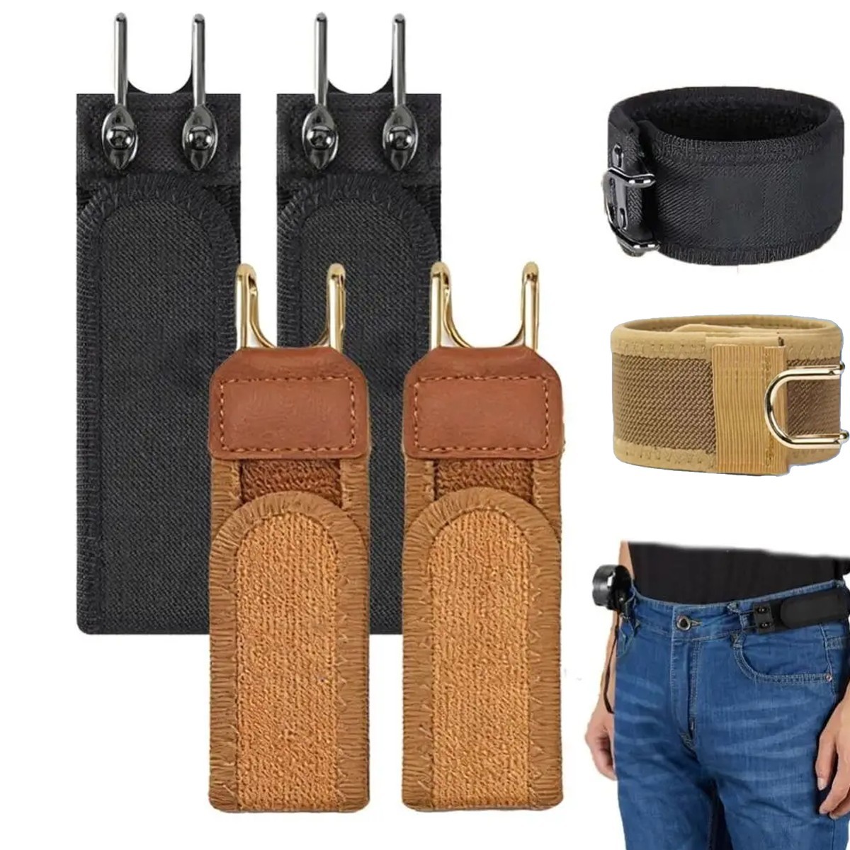 2PCS Tactical Metal Hook Elastic Belt Buckle-Less Invisible Waist Belt Closure