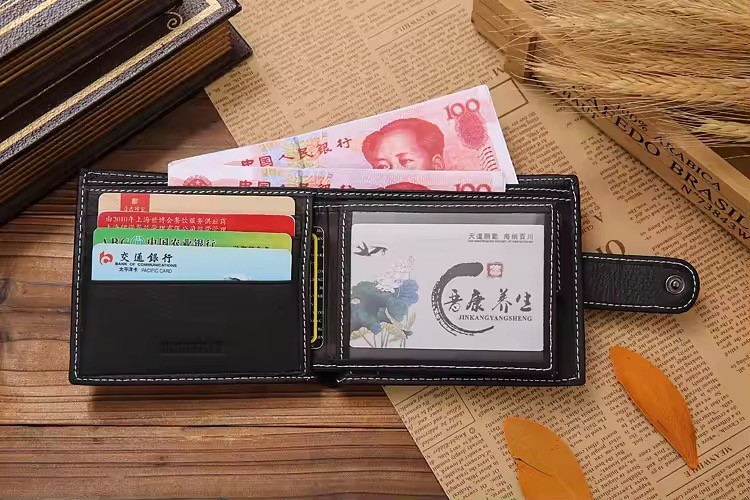 New Mens Leather Bifold Wallet Button Closure RFID Blocking Card Case/Cash