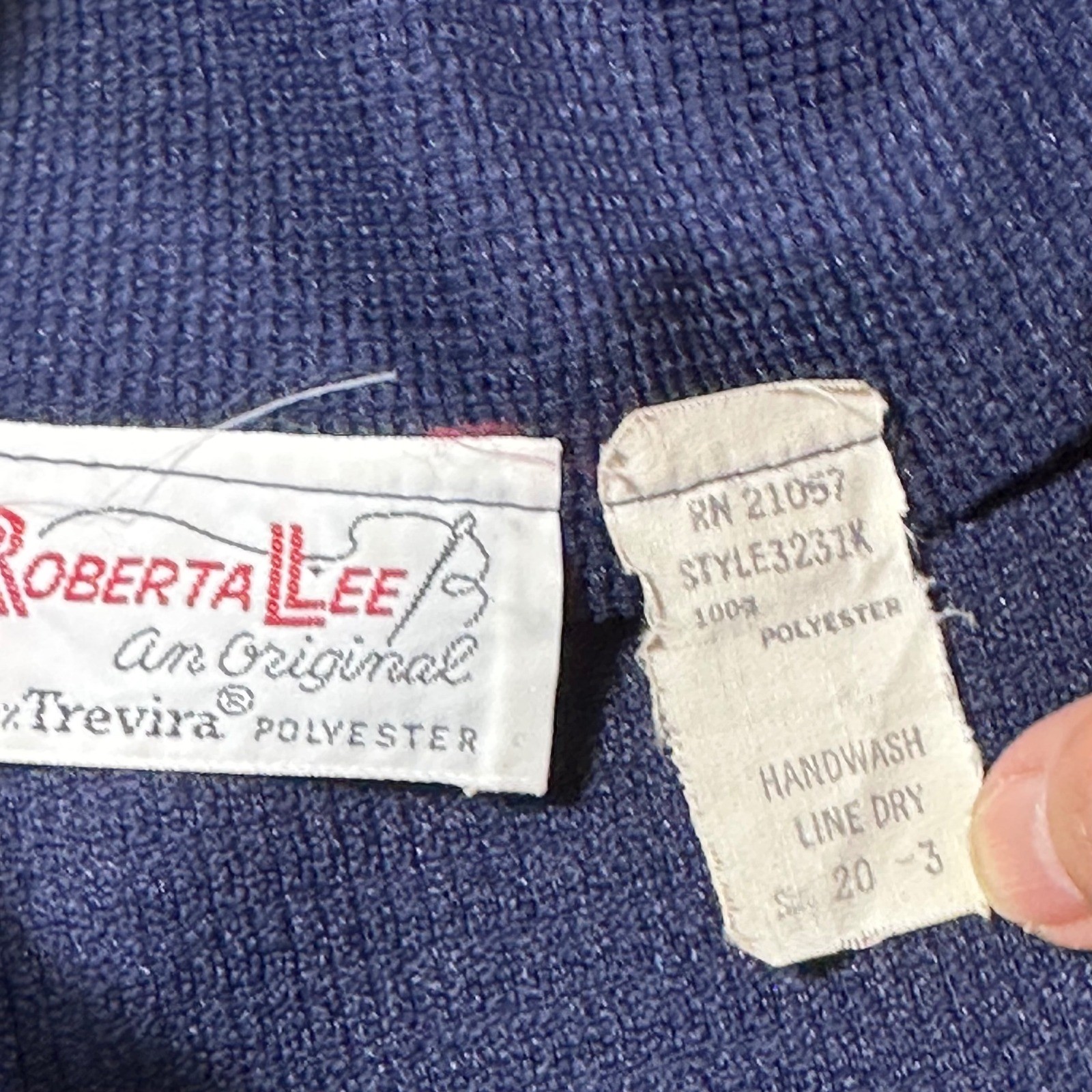 Roberta Lee Vintage Dress Peter Pan Collar 20 (L/XL) Navy Red Trevira Polyester