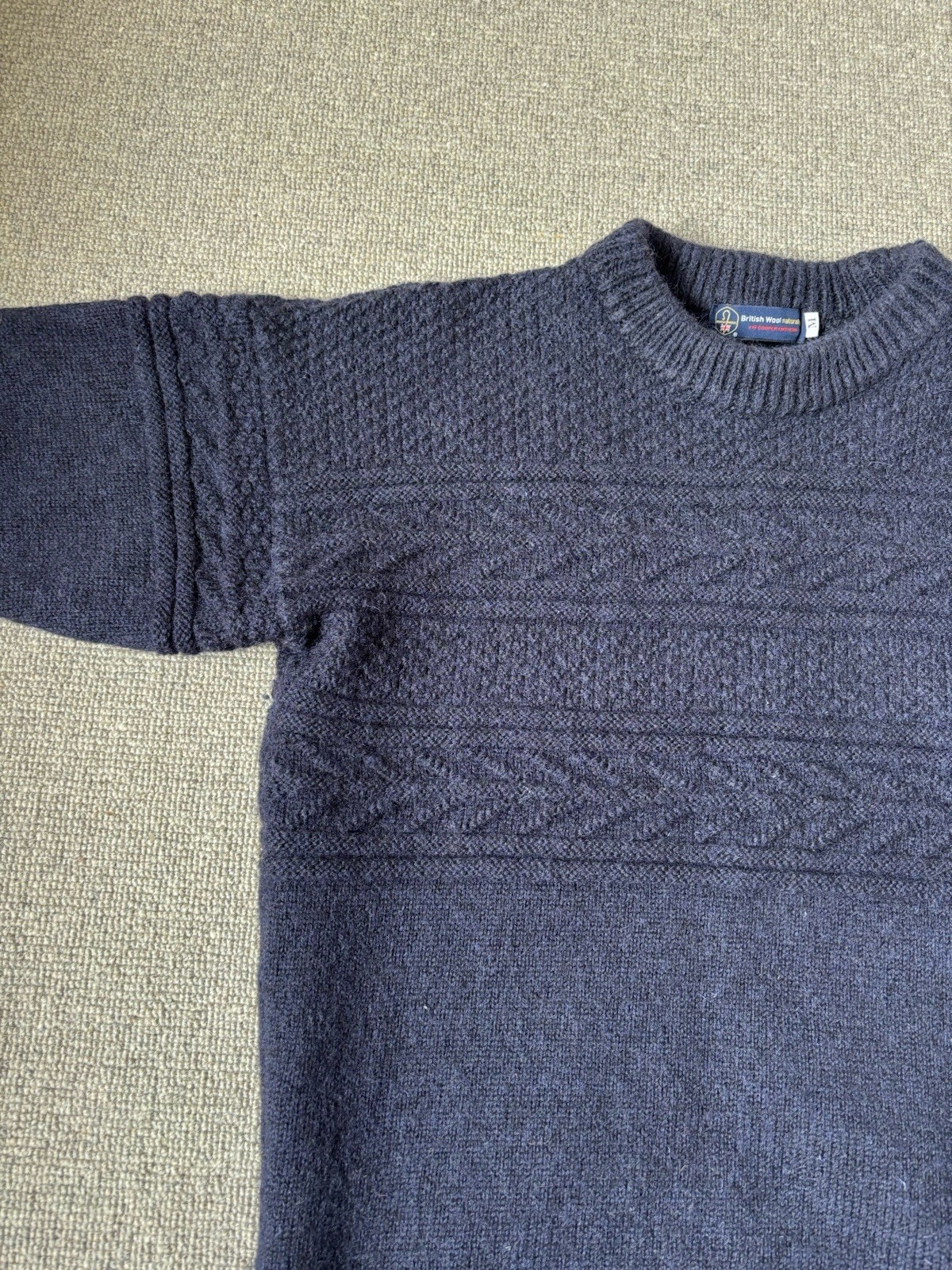 Traditional Guernsey British Wool Naturally Fisherman Jumper Navy Gansey M