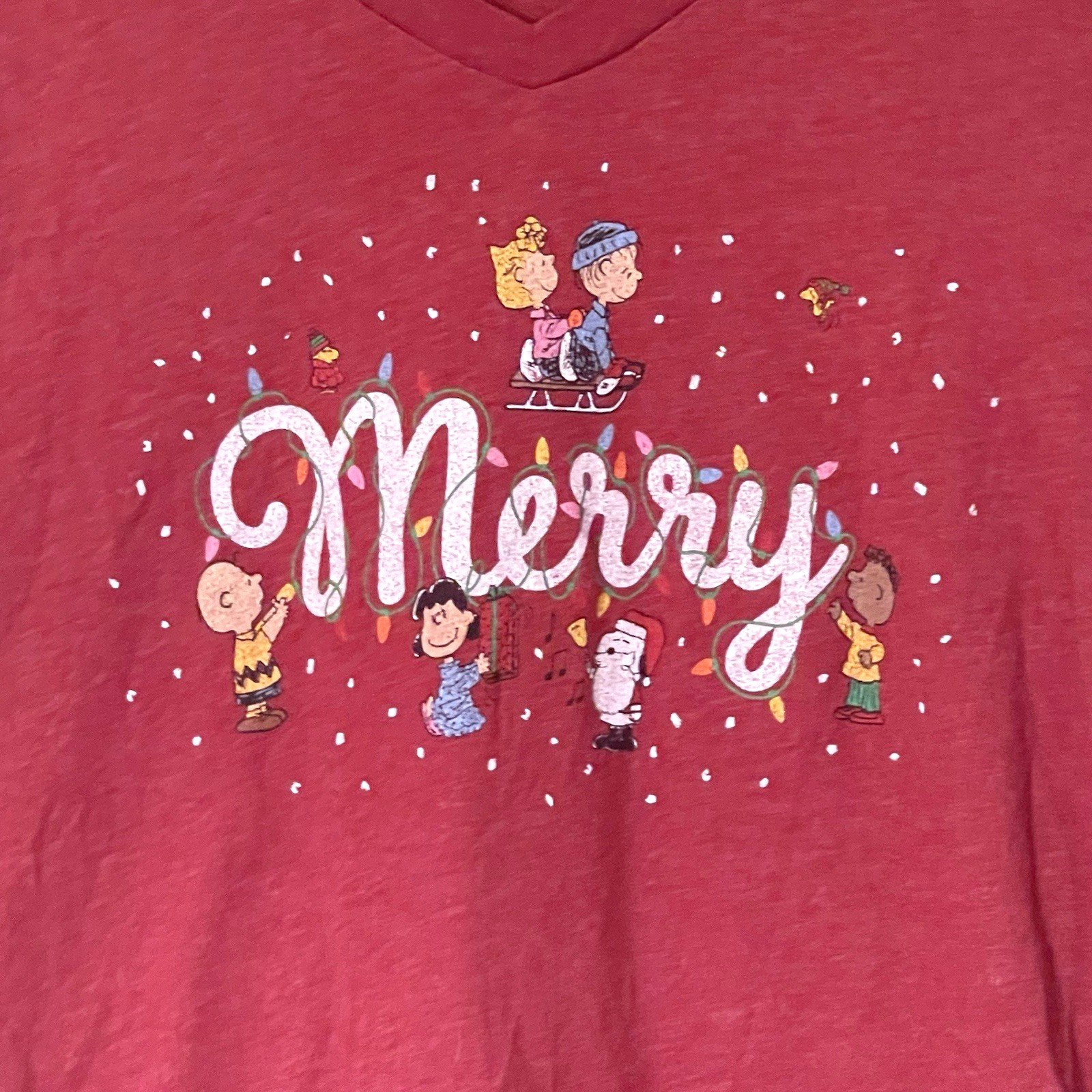 Peanuts Charlie Brown Snoopy Merry Christmas Cartoon Holiday Large Shirt