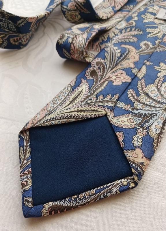 Yves Gerard for Herren Globus 100% Silk Tie Blue Paisley Floral Italy Vintage