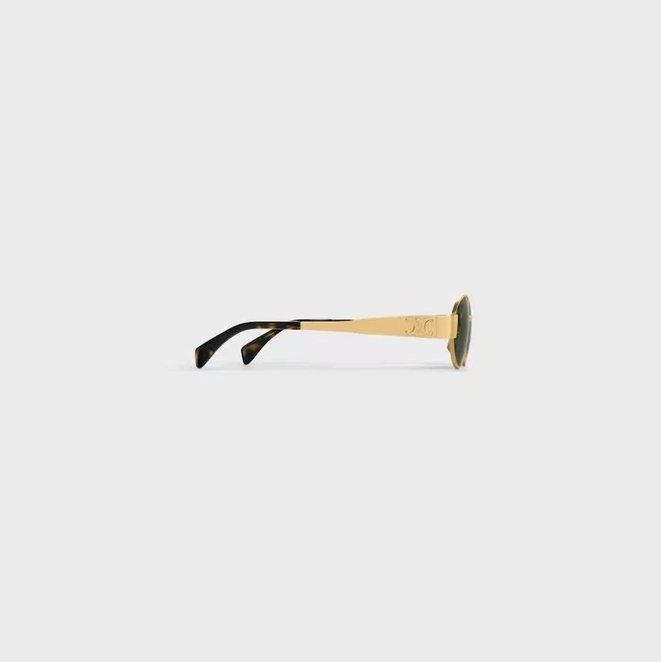 Celine CL40235U 30N Triomphe Metal Oval Sunglasses Gold Green Lens