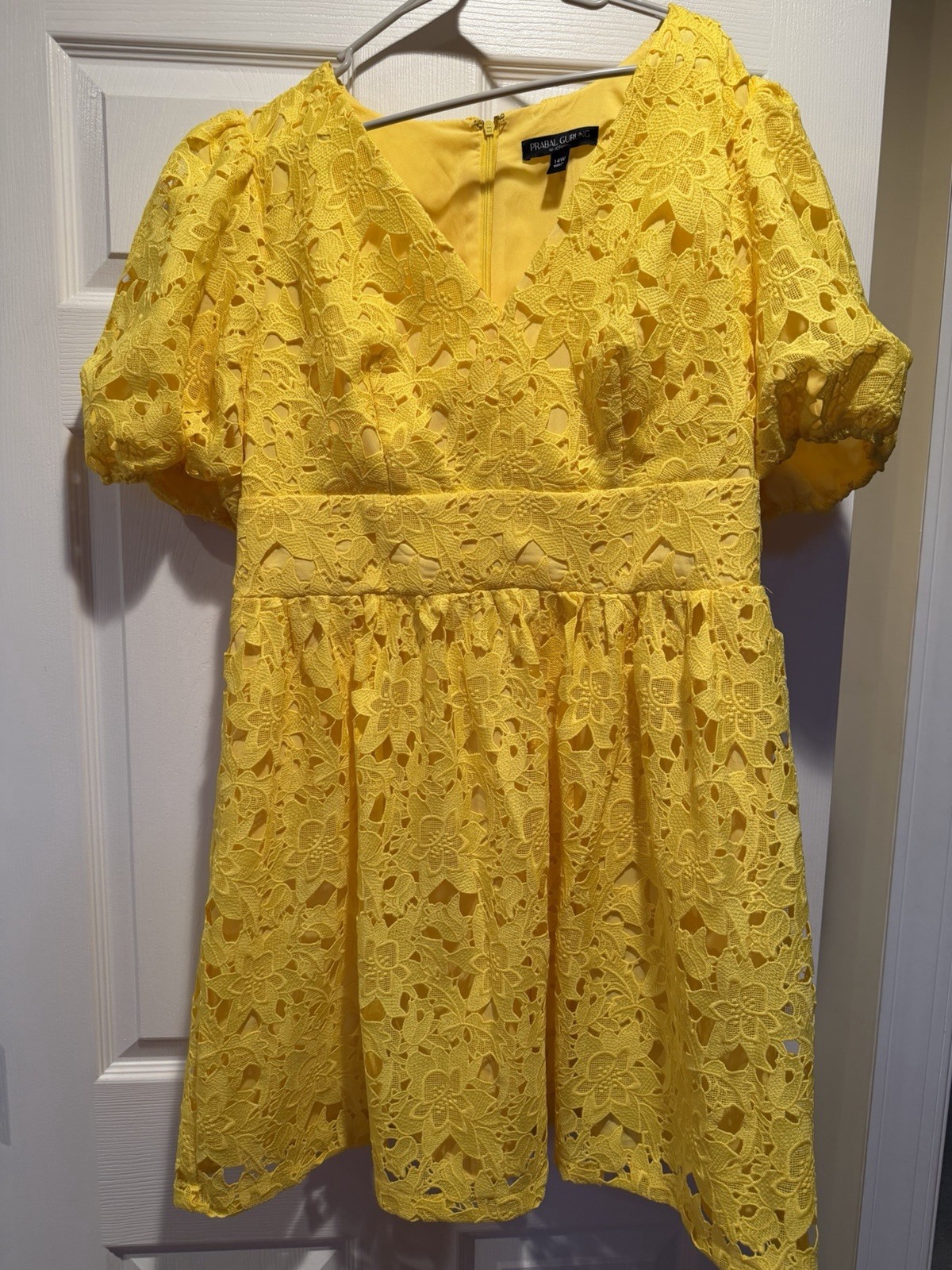 Prabal Gurung for JCPenney Yellow Floral Lace V-Neck Fit & Flare Dress 14W