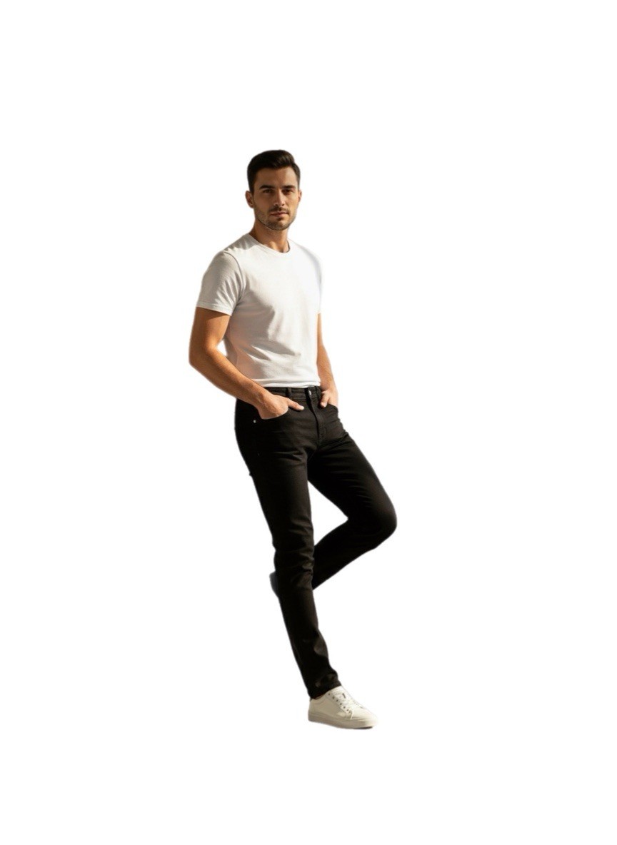 Men’s Black Slim Fit Stretch Jeans Classic Straight Cut Denim Pants