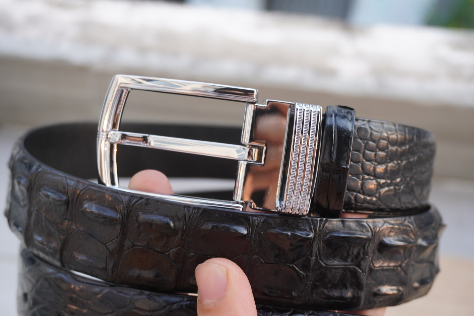 Black Real Genuine CROCODILE LEATHER Skin Men’s Belt W 1.3 inch #F30