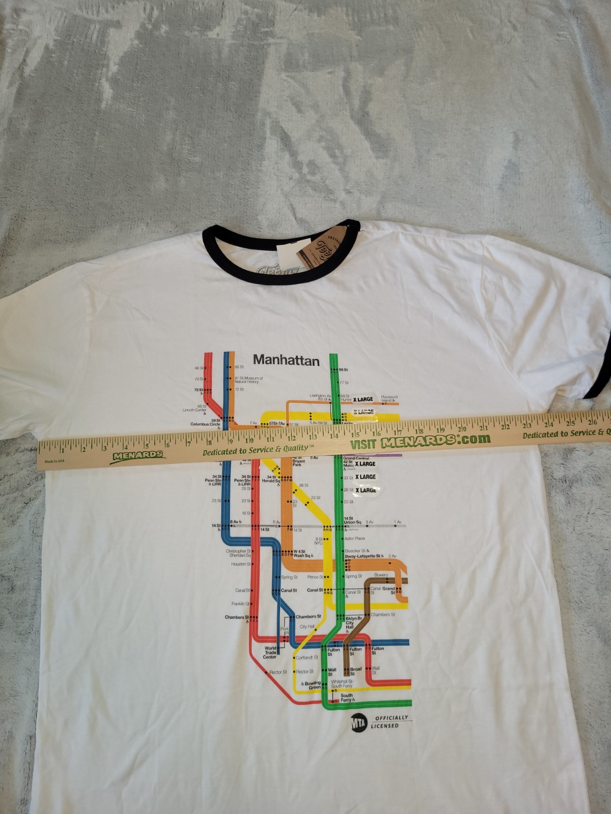 Tee Luv Unisex Size XL MTA Manhattan Subway Map Ringer T-shirt 100% Cotton NYC