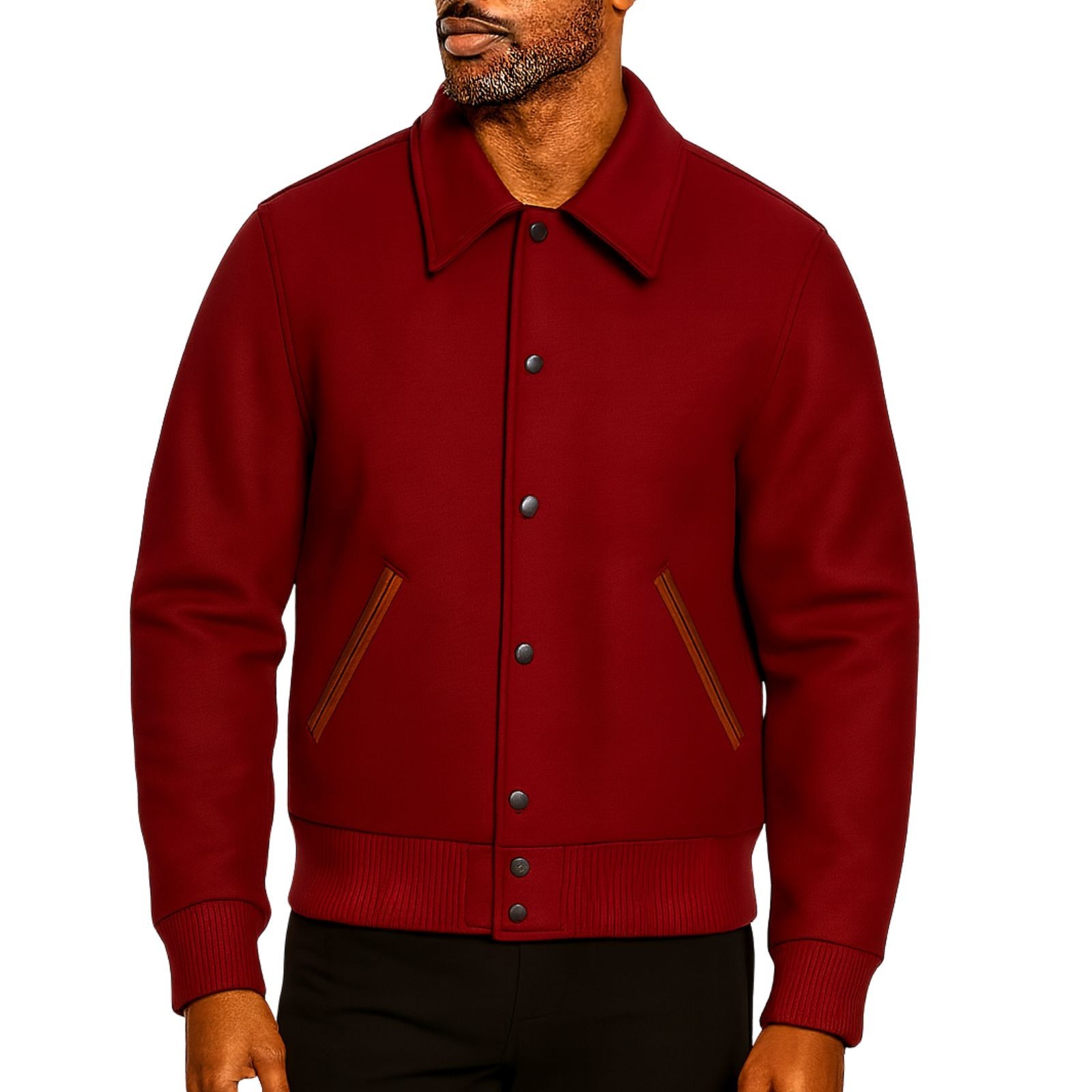 Men’s Letterman Premium Wool Custom Bomber Varsity Jacket Snap Button Outer Coat