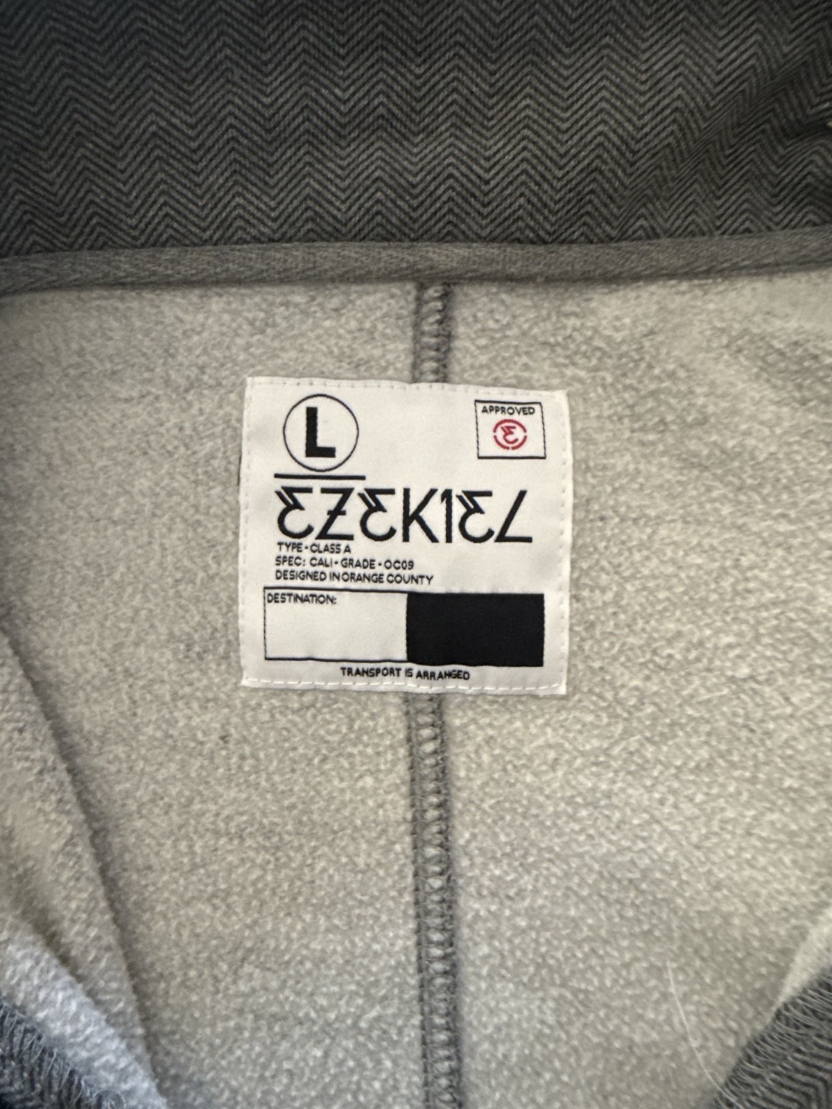 Ezekiel Gray Herringbone Military Field Jacket Size L Full Zip Button Coat