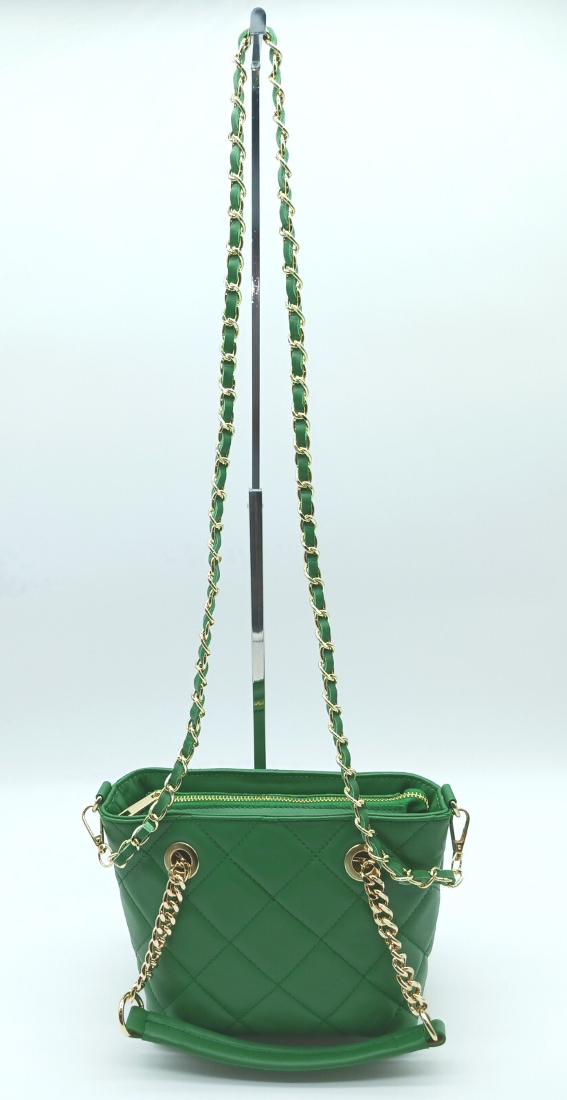 Italian Genuine Leather Small Quilted Tote Crossbody – Made In Italy – Green
