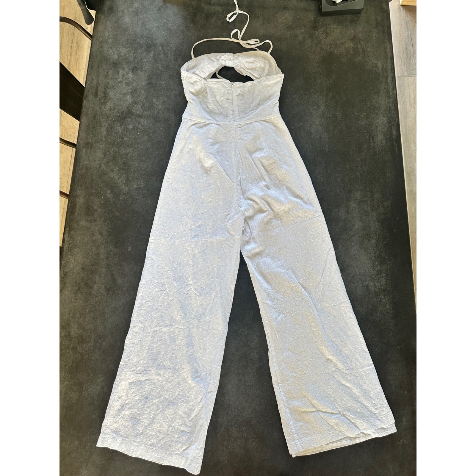 SNDYS White Cotton Halter Cutout Wide Leg Jumpsuit Small Summer Resort Wear