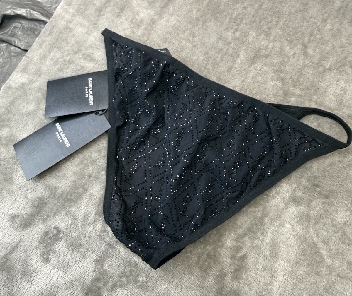 NWT Saint Laurent Cassandre Rhinestone Briefs Black S Crystal Logo