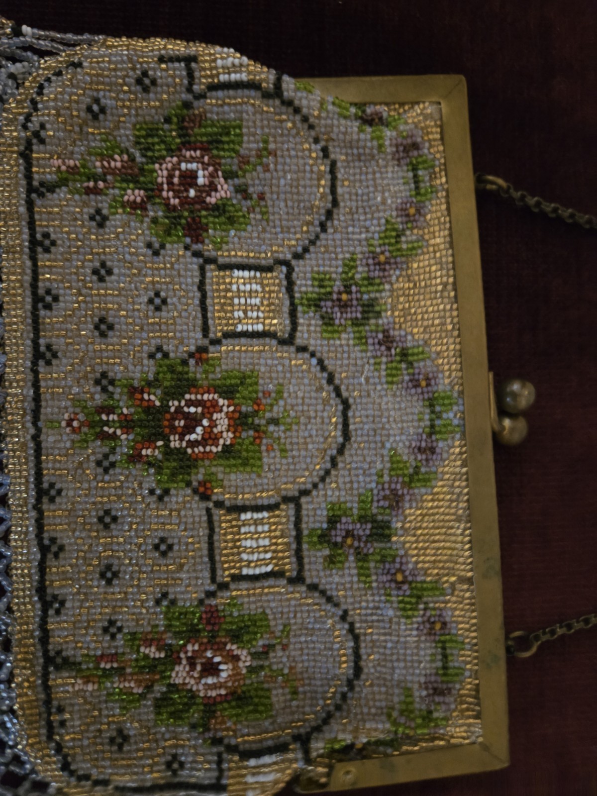Antique 1900’s Rose Motif Beaded Purse