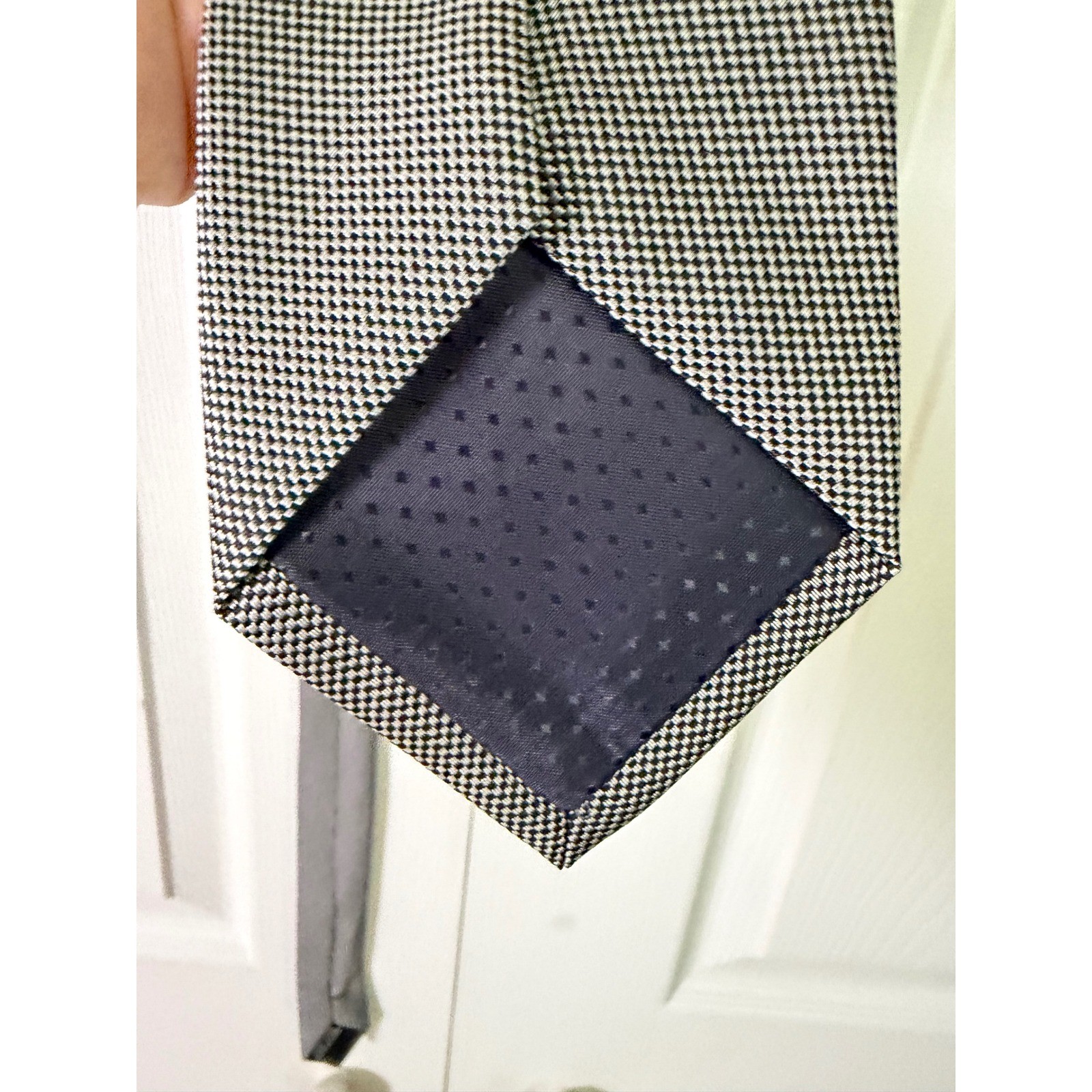 WeiShang Mens Black White Houndstooth Micro Check 100% Silk Handmade Necktie