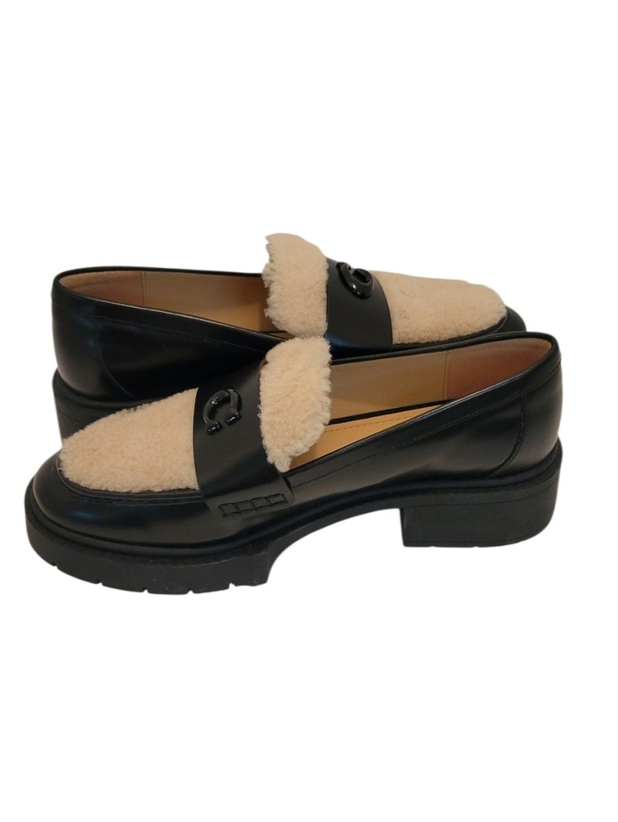 Coach Leah Shearling Platform Loafers Black Leather CX033 Size 8B NIB