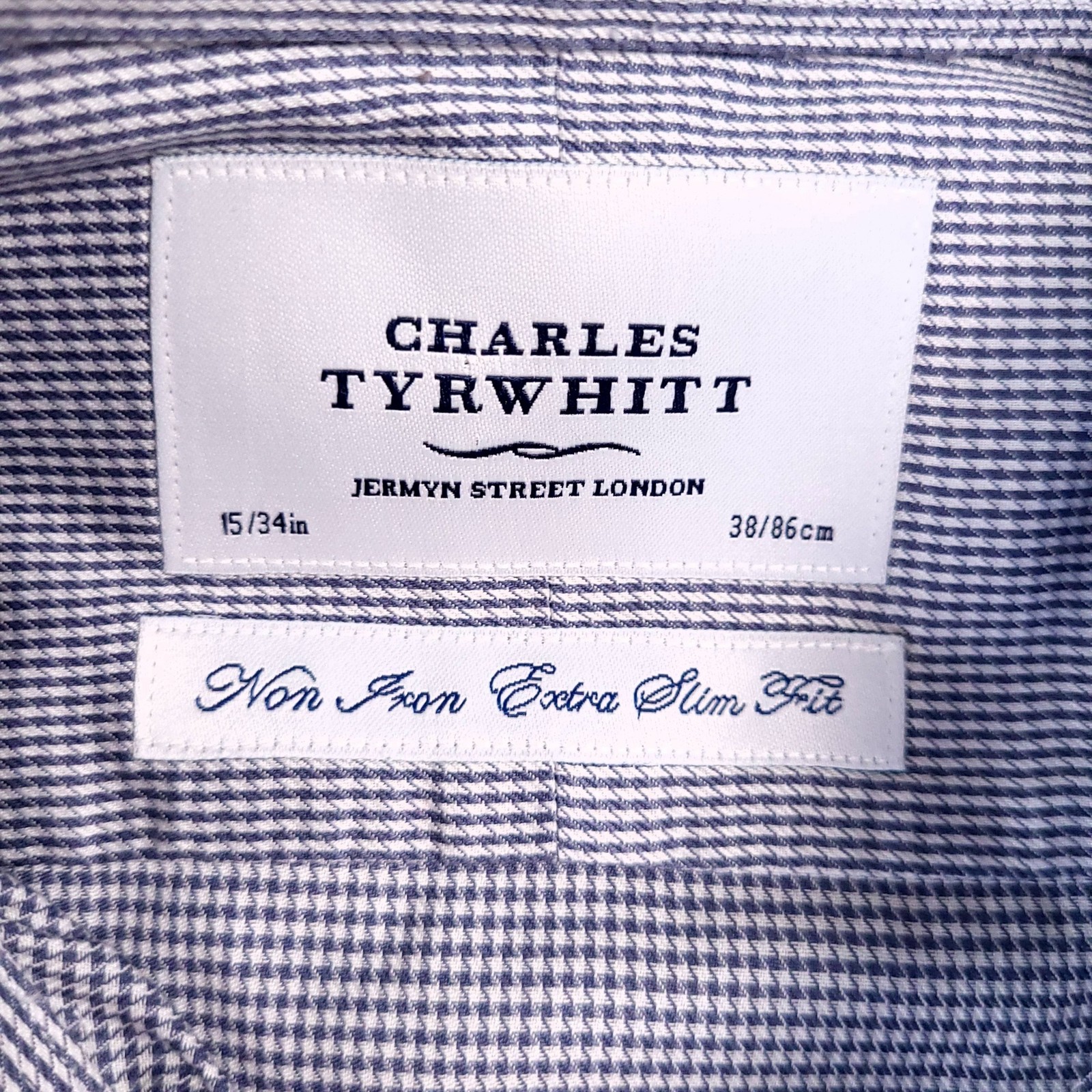 Charles Tyrwhitt Shirt Mens 15 Extra Slim Fit Blue Check Non Iron Double Cuff