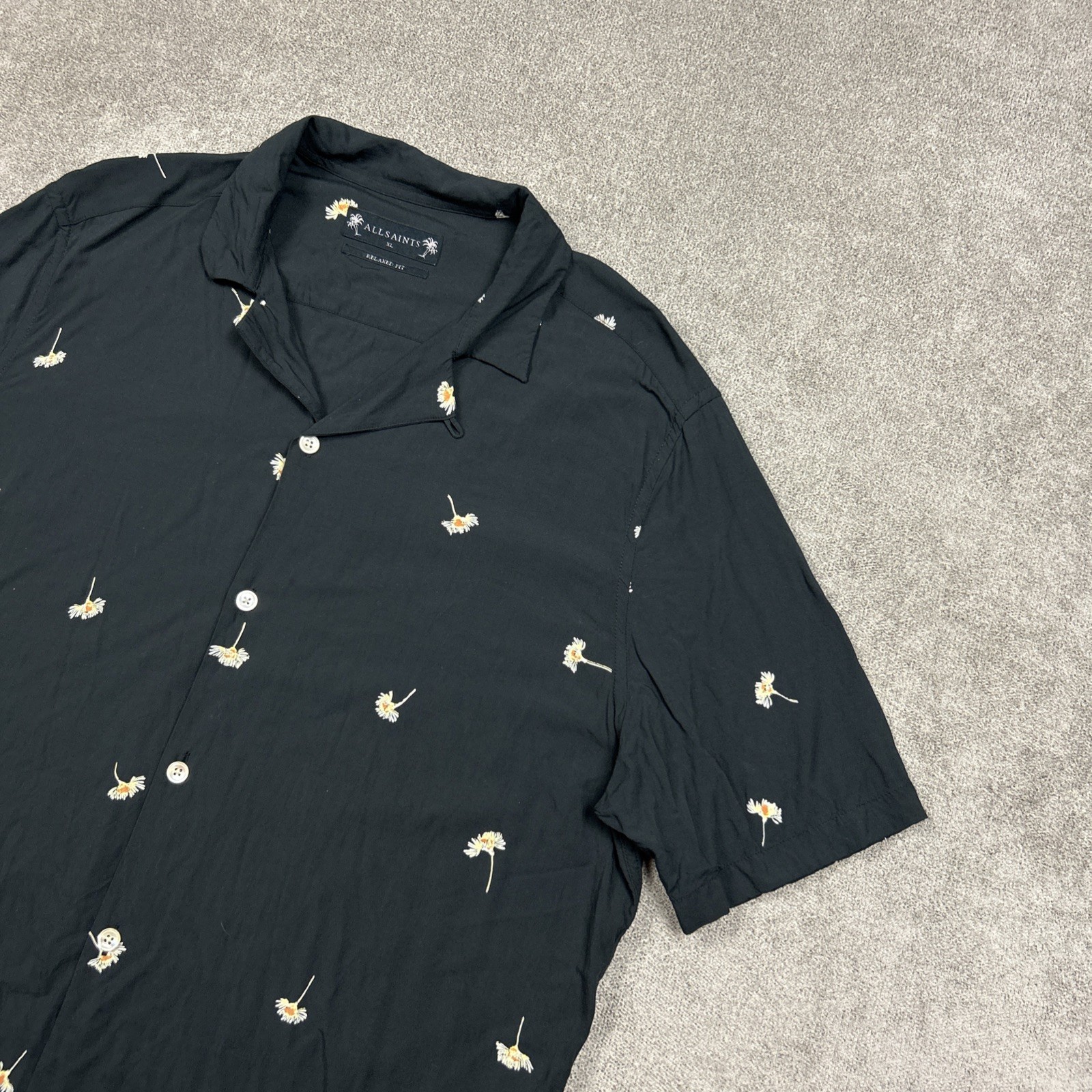 AllSaints Daisy Camp Shirt Mens XL Relaxed Fit Loop Collar Floral Summer