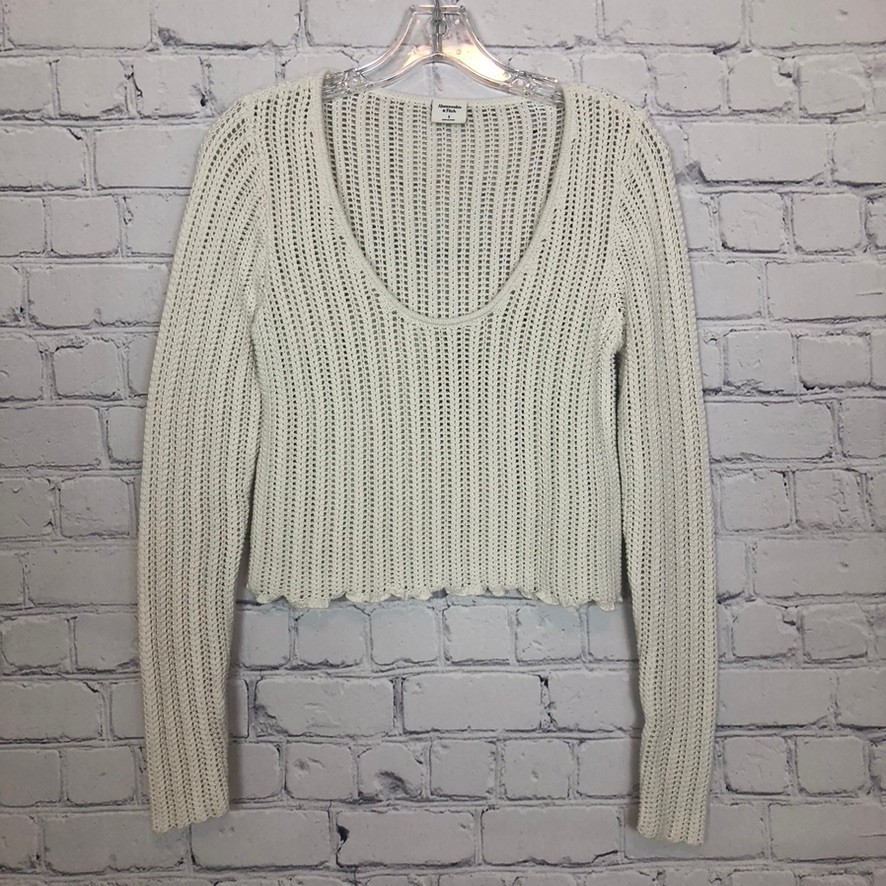 Abercrombie & Fitch Open Knit Cropped Sweater Size S White 100% Cotton