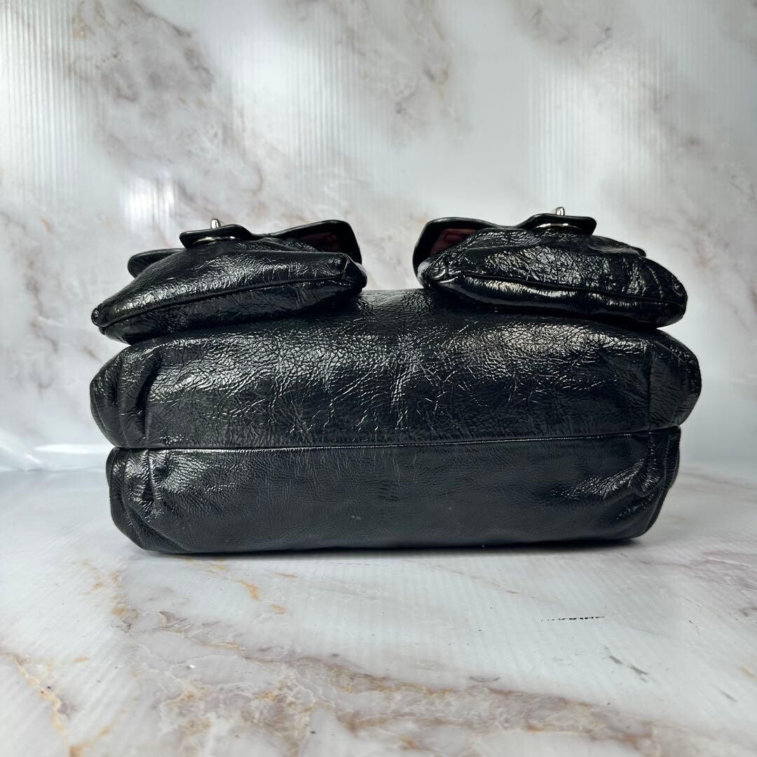 COACH Shoulder Bag Poppy Patent Black Authentic From Japan