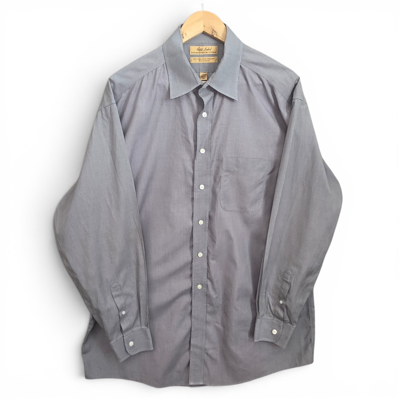 Roundtree & Yorke Dress Shirt Mens 16.5 35 Gray Button 80s Non Iron Pinpoint