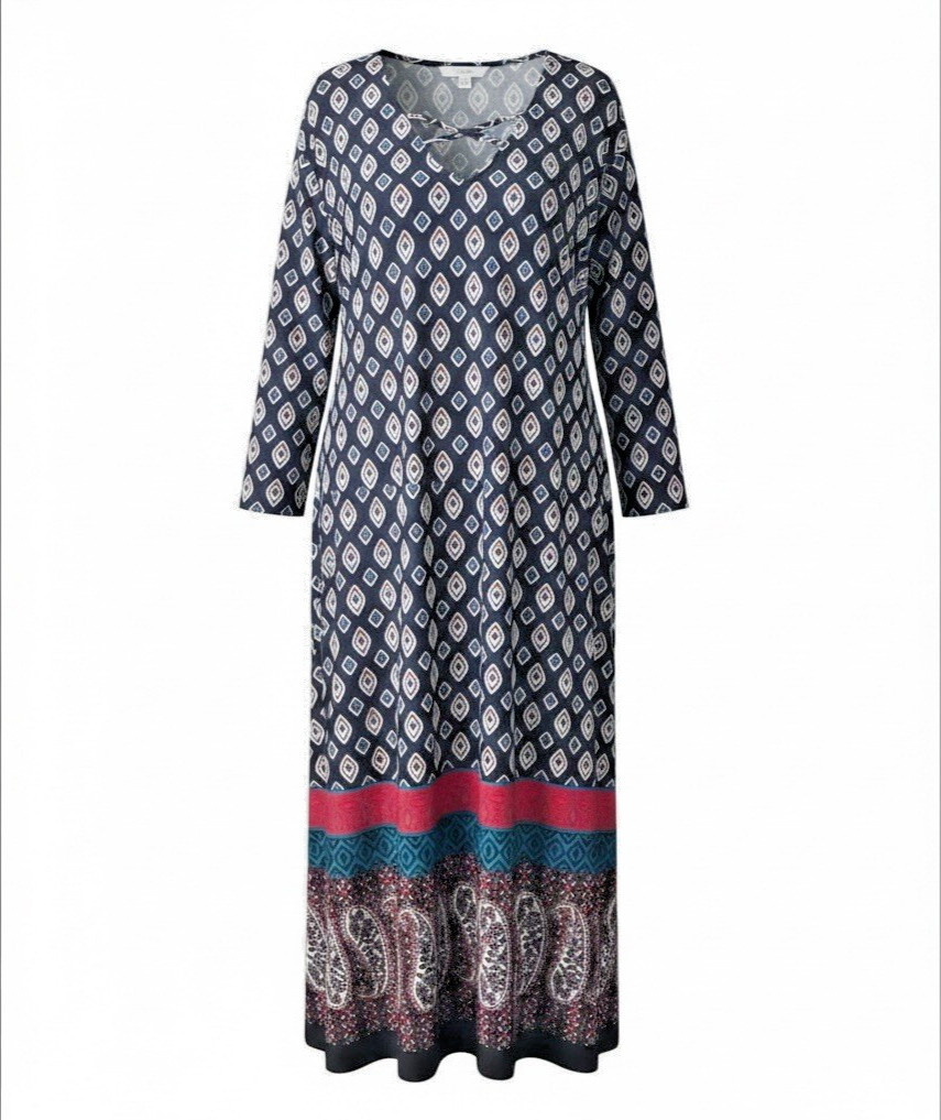 Ulla Popken Plus Size 28/30 Maxi Dress Boho Geometric Print EU 56/58