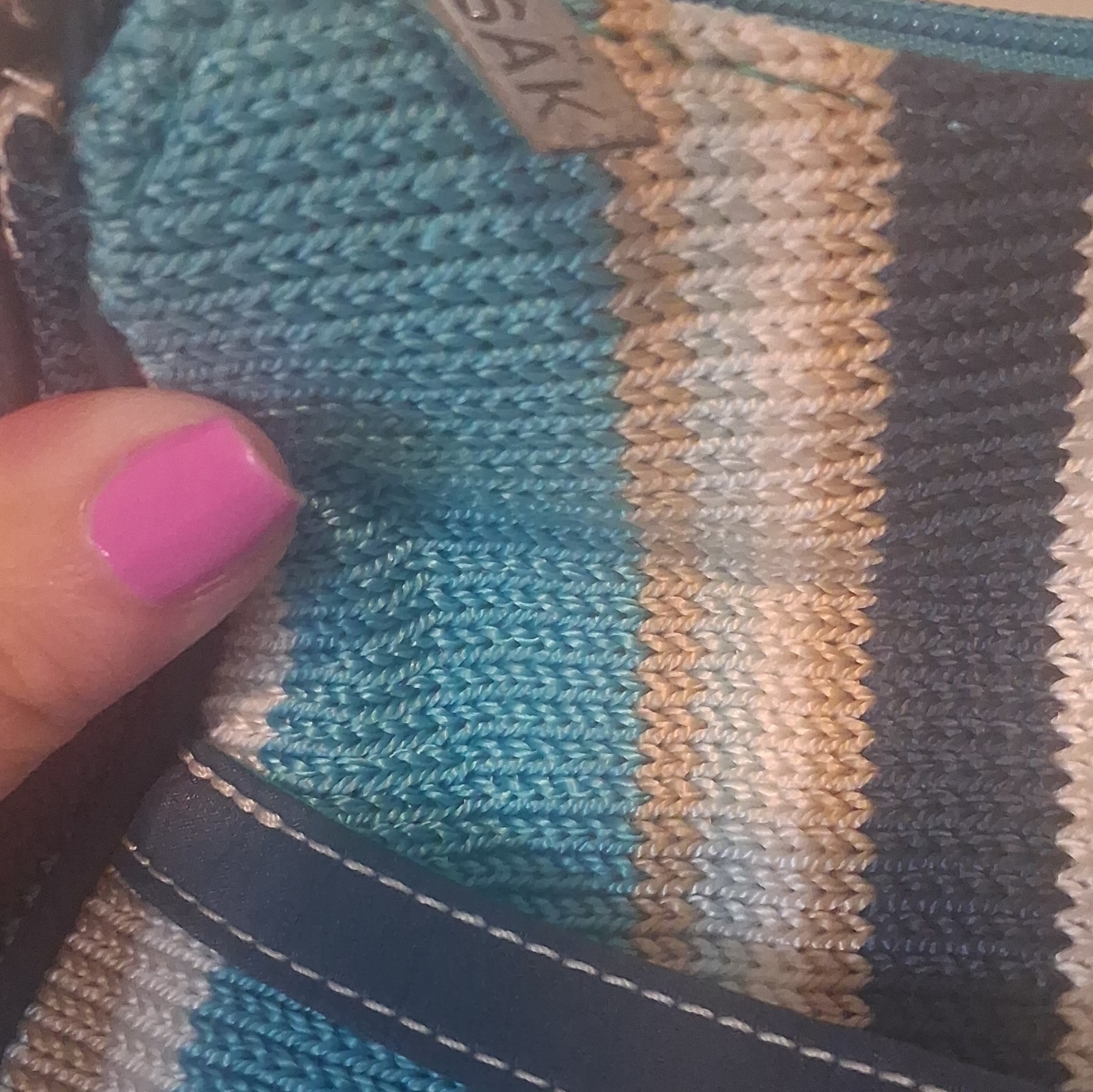 The Sak Striped Shoulder Bag Blue White Beige Black Zip Closure Pockets Lined