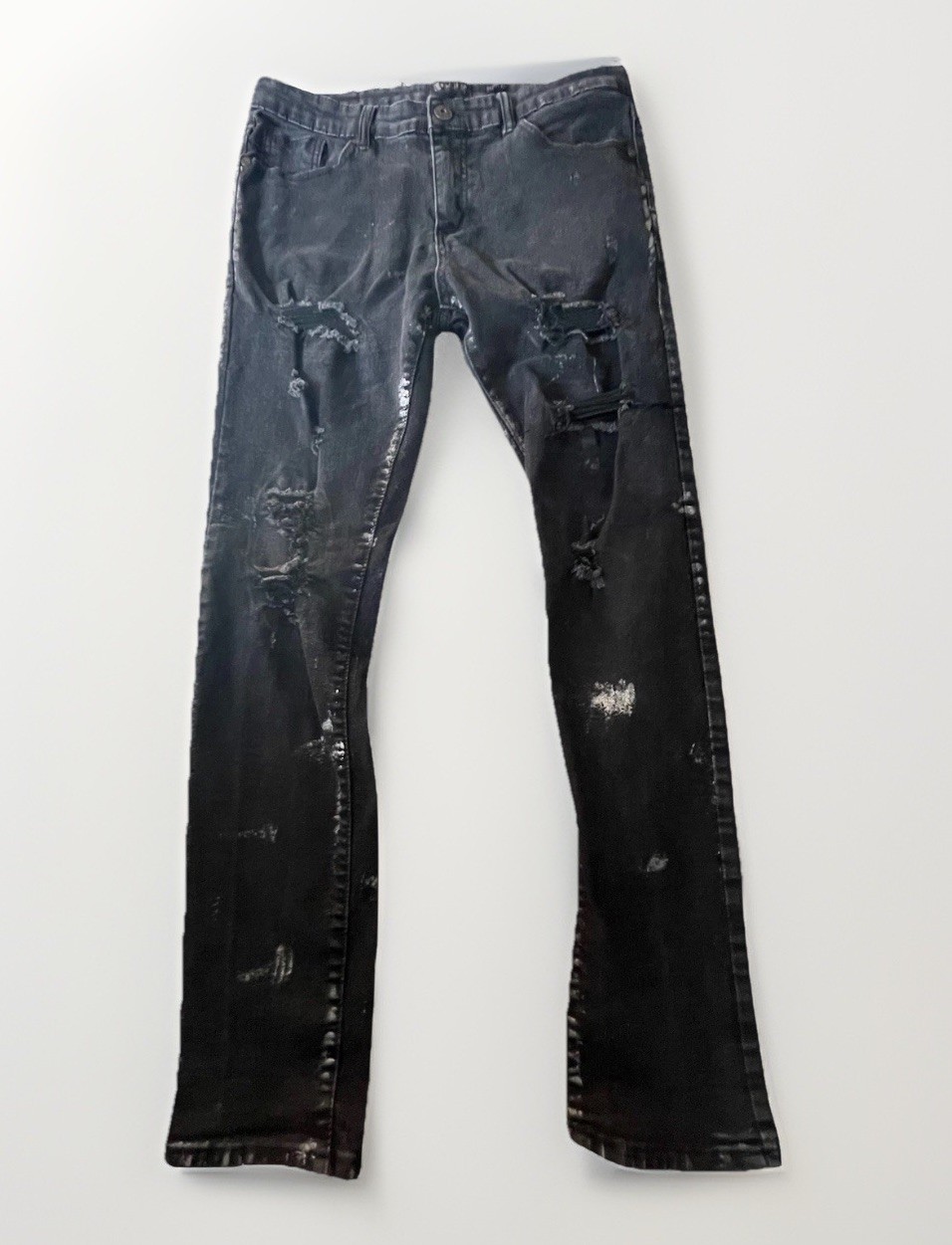Black Distressed Skinny Jeans Men’s 34 Paint Splatter Streetwear Grunge Punk