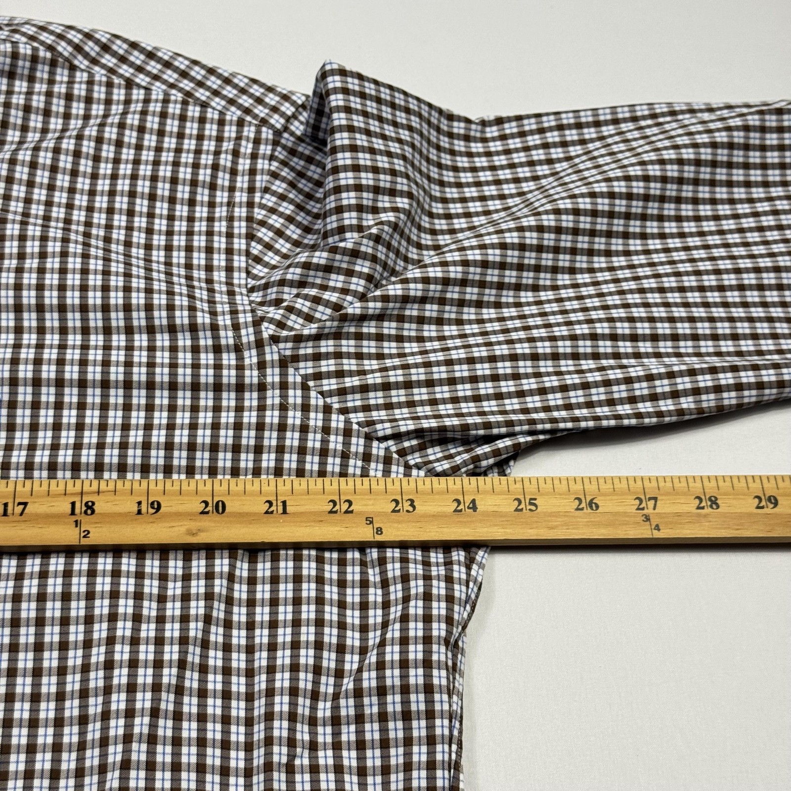 Ralph Lauren Button Shirt Mens Large Brown Blue Plaid Nylon Elastane Long Sleeve
