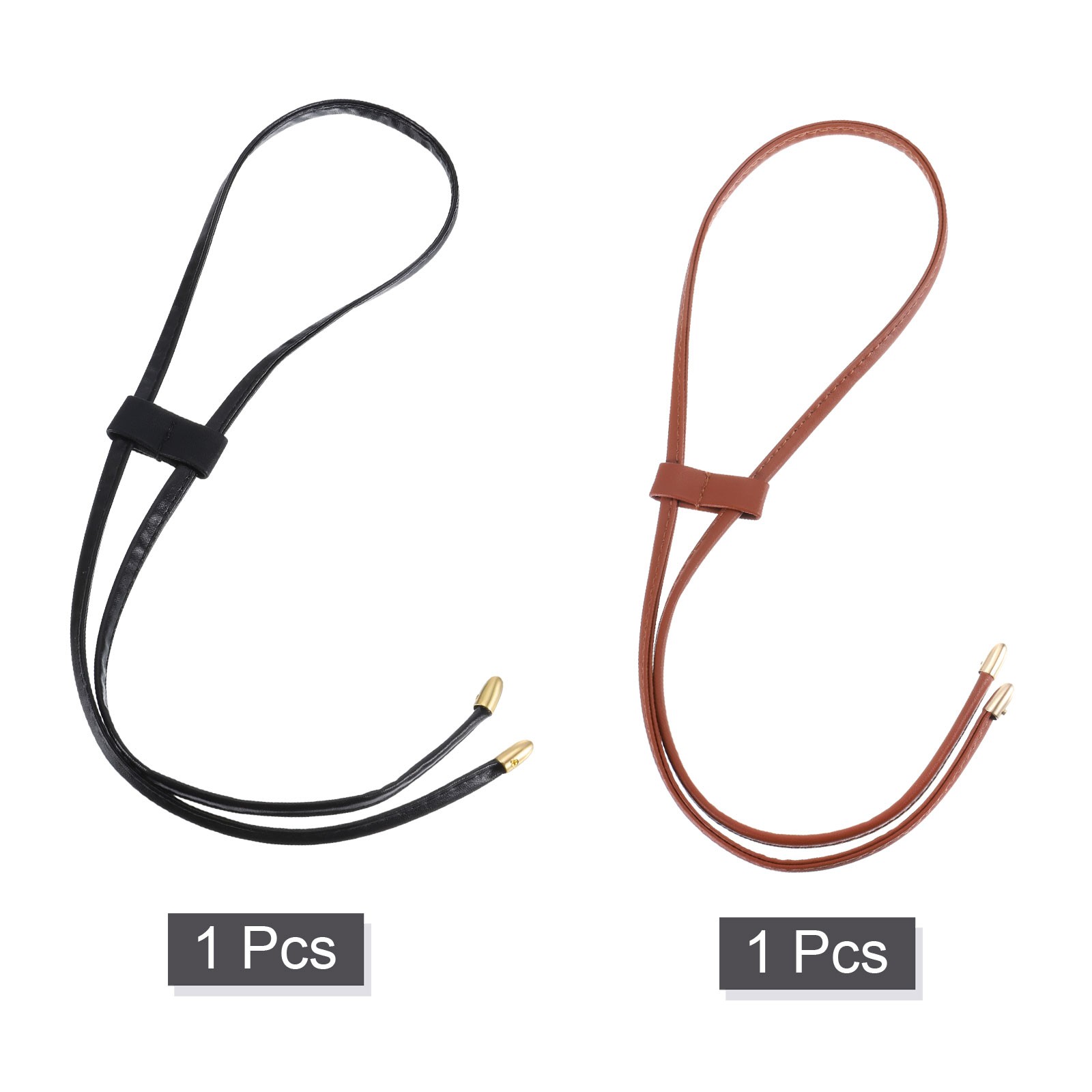 2Pcs 33.7″ Leather Drawstring Pull String Purse Strap for Bucket Bag Brown/Black