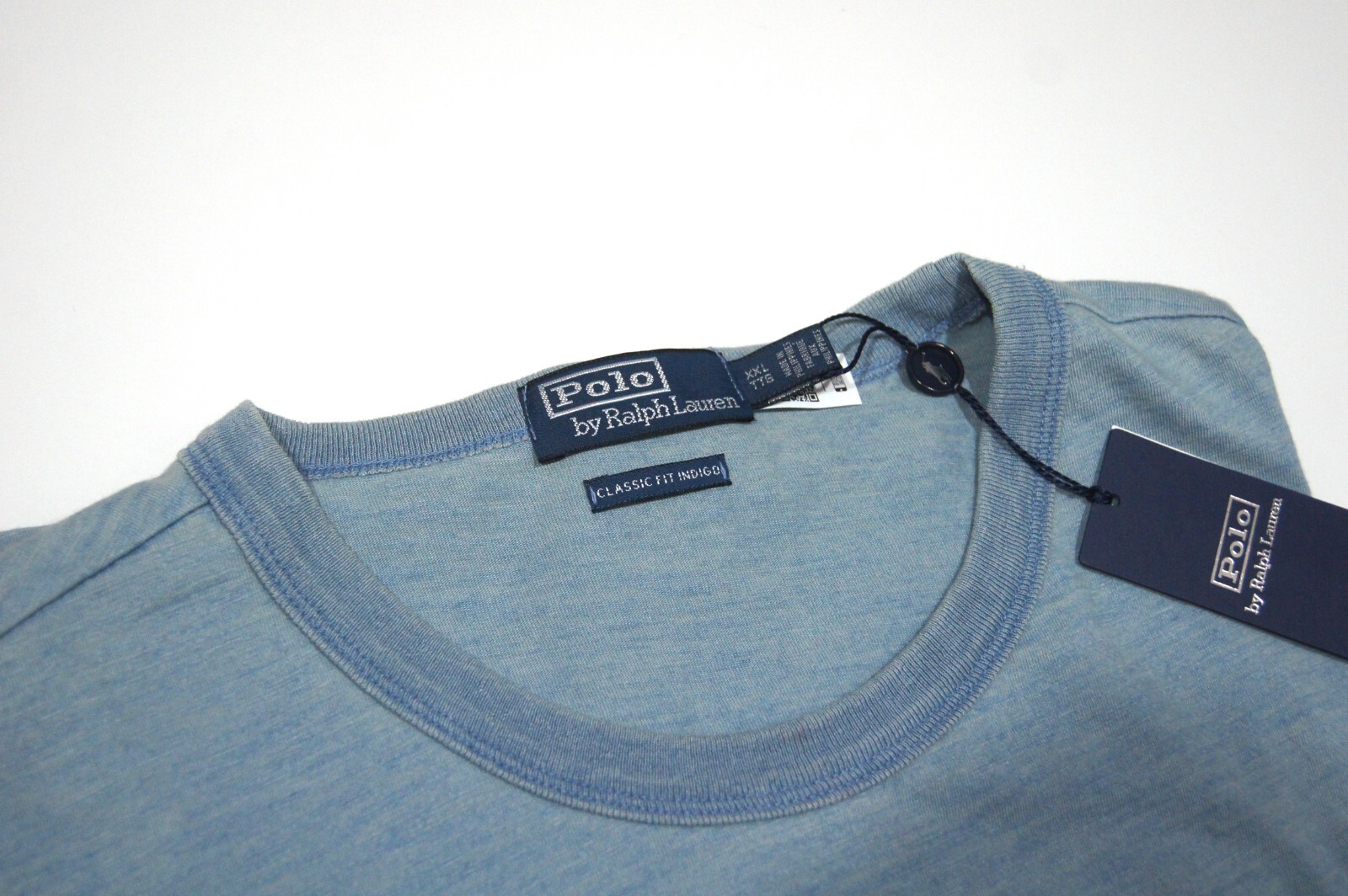 POLO RALPH LAUREN Men Classic Fit Light Indigo Blue US Flag Slub Cotton T-Shirt