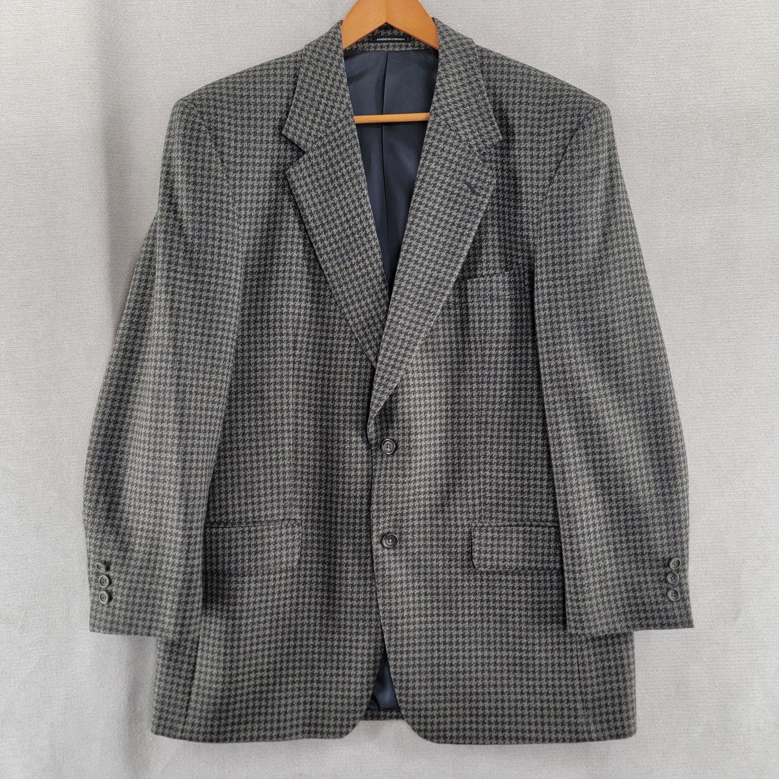 Yves St Laurent Mens Blazer Worsted Wool Houndstooth Jacket Sport Coat Size 44