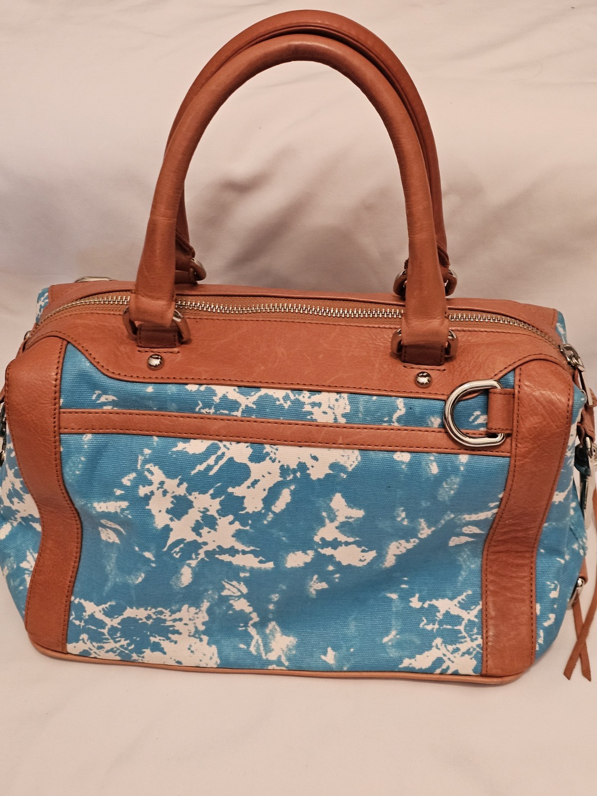 Rebecca Minkoff M.A.B Mini Satchel in Aqua, White and Tan* No Shoulder Strap*